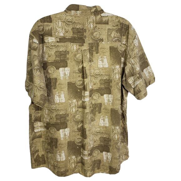 Woolrich Mens Shirt Size Large Camping Short Sleeve Button Brown All Over Print - Picture 2 of 10